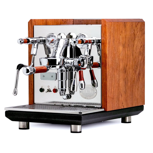 ECM Synchronika espresso machine with bubinga panels, knobs, and portafilter, Clive Coffee - Knockout (Bubinga)