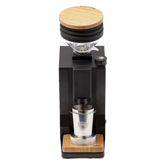 Eureka Oro Mignon Single Dose Grinder, front view, from Clive Coffee, knockout