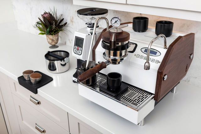 La Marzocco GS3 MP Walnut Panel Espresso Machine, from Clive Coffee lifestyle, large