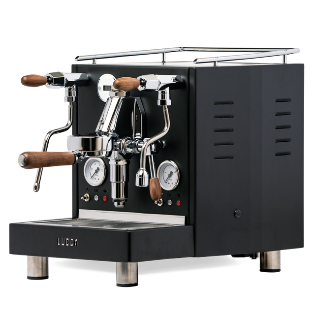 LUCCA M58 Dual Boiler Espresso Machine by Quick Mill with powder coated black panels and accessories from Clive Coffee - Knockout (Matte Black)