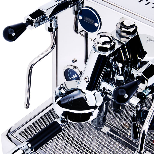 LUCCA M58 V2 Dual Boiler Espresso Machine by Quick Mill, group head and included bottomless portafilter, Clive Coffee - Knockout