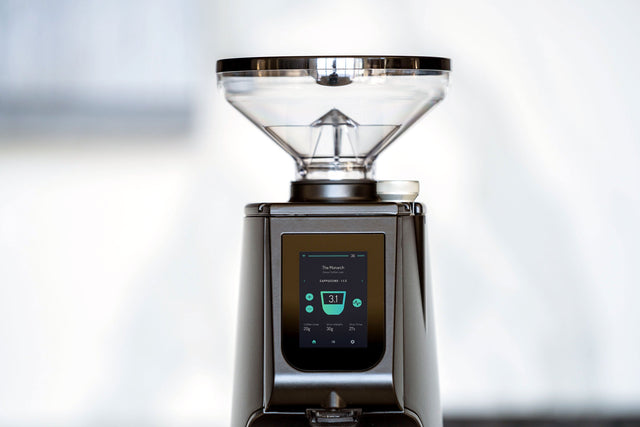 LUCCA ATOM 75 ESPRESSO GRINDER BLACK UP CLOSE LIFESTYLE