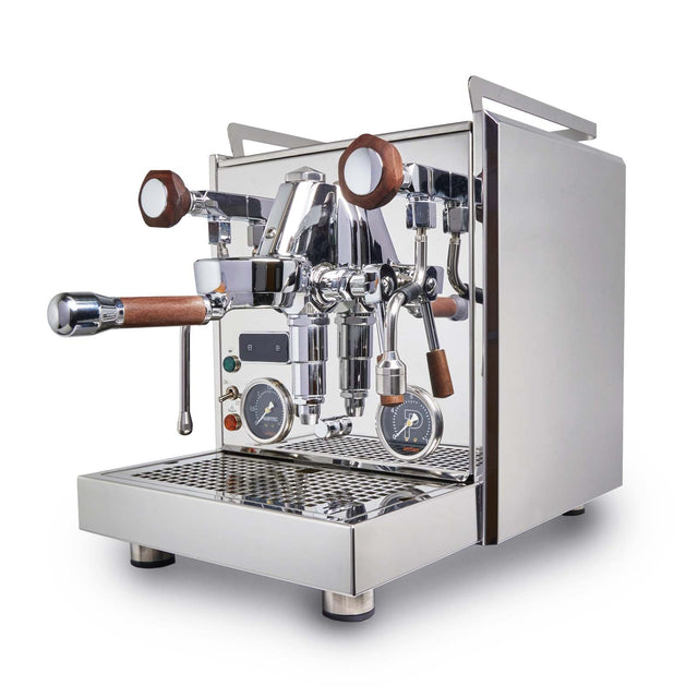 Profitec Pro 700 Espresso Machine with walnut accents, angled hero, from Clive Coffee, knockout