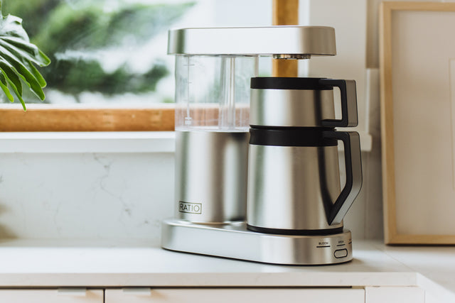 Ratio Six Coffee Maker in Stainless Steel, Clive Coffee - Lifestyle