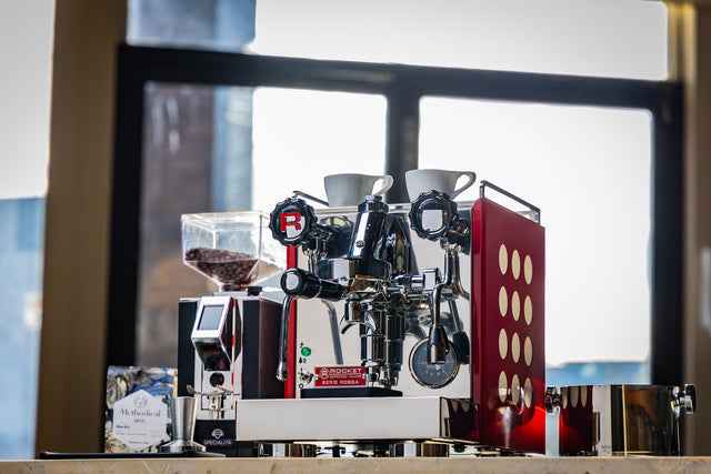 Rocket Apartamento Serie Rossa Espresso Machine, with Eureka Mignon Specialita, from Clive Coffee, lifestyle